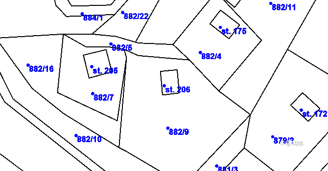 Parcela st. 206 v KÚ Svojanov, Katastrální mapa