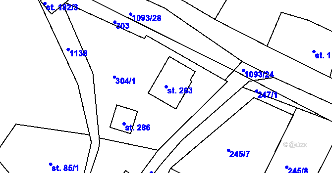 Parcela st. 263 v KÚ Svojanov, Katastrální mapa