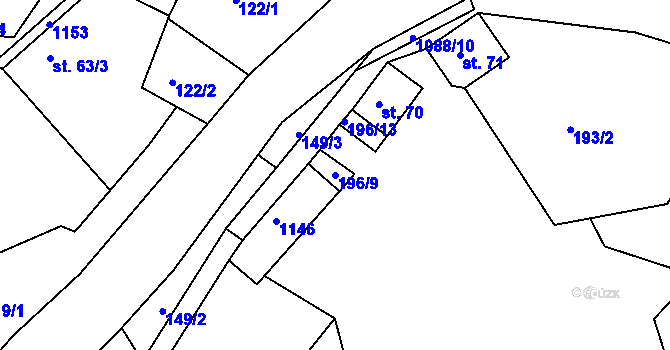 Parcela st. 196/9 v KÚ Svojanov, Katastrální mapa