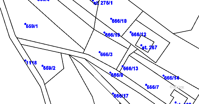 Parcela st. 666/3 v KÚ Svojanov, Katastrální mapa