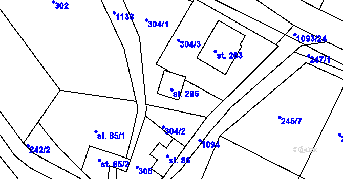 Parcela st. 286 v KÚ Svojanov, Katastrální mapa
