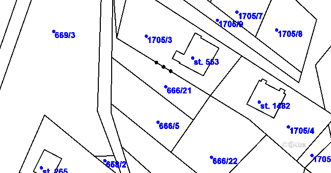 Parcela st. 666/21 v KÚ Svojanov, Katastrální mapa