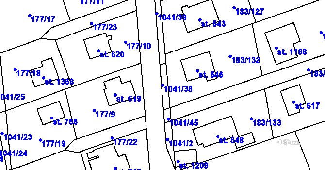 Parcela st. 1041/38 v KÚ Svojetice, Katastrální mapa