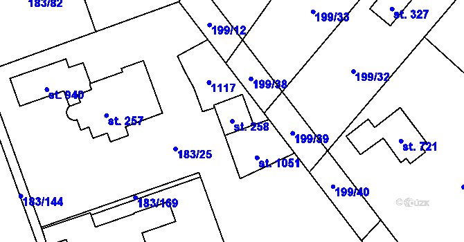 Parcela st. 258 v KÚ Svojetice, Katastrální mapa