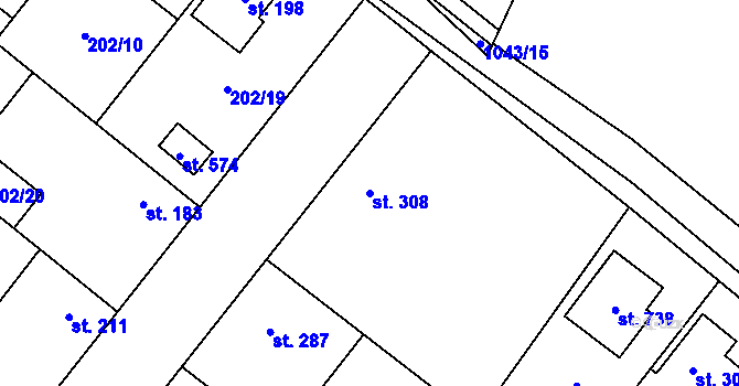 Parcela st. 308 v KÚ Svojetice, Katastrální mapa