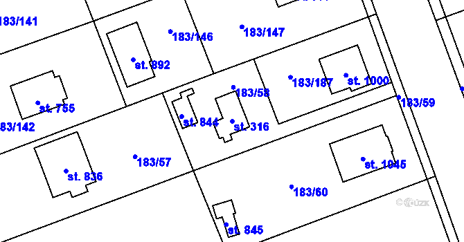 Parcela st. 316 v KÚ Svojetice, Katastrální mapa