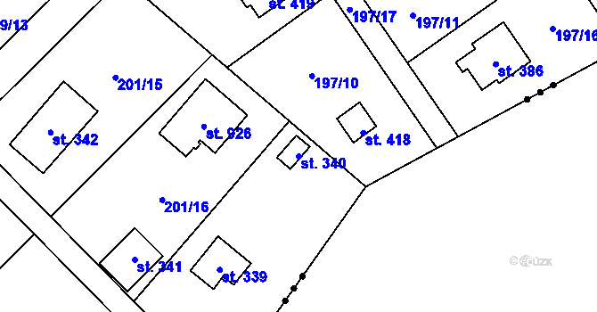 Parcela st. 340 v KÚ Svojetice, Katastrální mapa