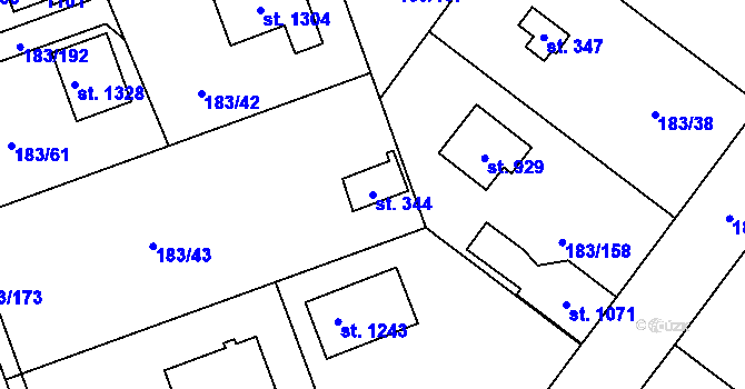 Parcela st. 344 v KÚ Svojetice, Katastrální mapa