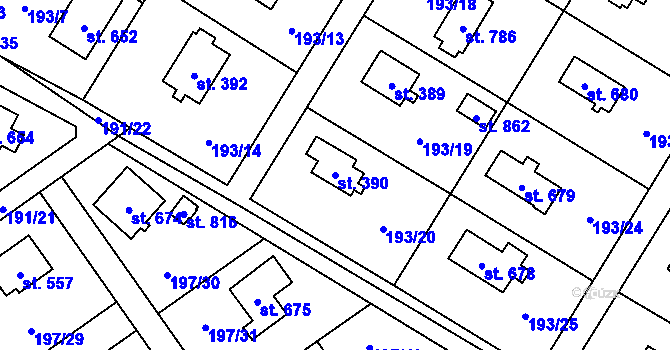 Parcela st. 390 v KÚ Svojetice, Katastrální mapa