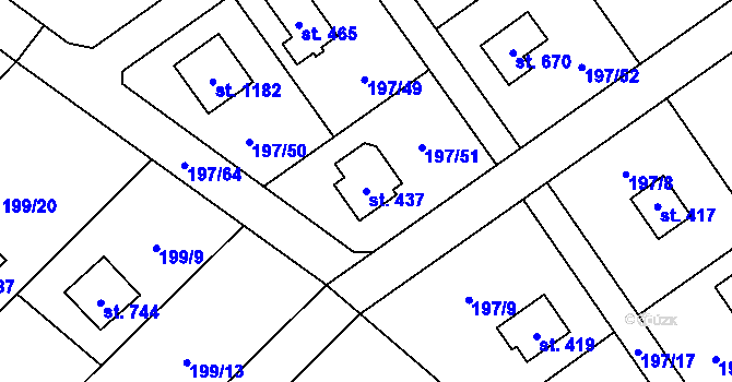 Parcela st. 437 v KÚ Svojetice, Katastrální mapa