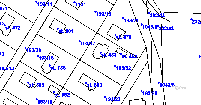 Parcela st. 453 v KÚ Svojetice, Katastrální mapa