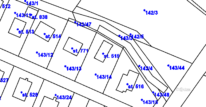 Parcela st. 515 v KÚ Svojetice, Katastrální mapa