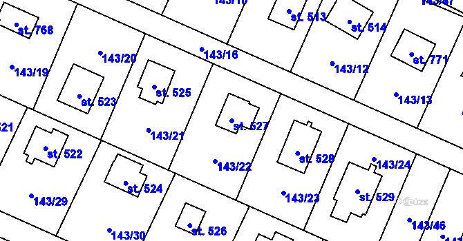 Parcela st. 527 v KÚ Svojetice, Katastrální mapa