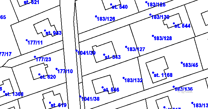 Parcela st. 543 v KÚ Svojetice, Katastrální mapa