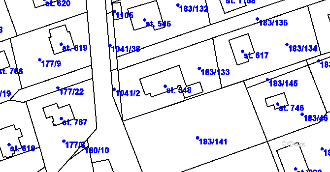Parcela st. 548 v KÚ Svojetice, Katastrální mapa