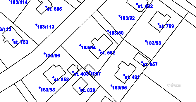 Parcela st. 562 v KÚ Svojetice, Katastrální mapa