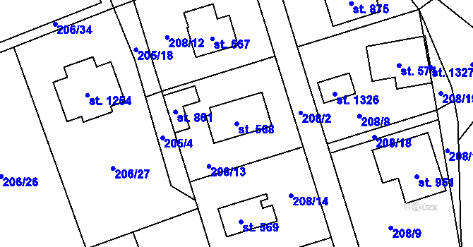 Parcela st. 568 v KÚ Svojetice, Katastrální mapa
