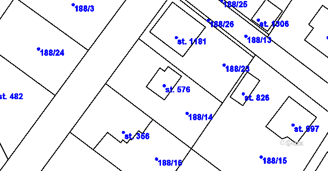 Parcela st. 576 v KÚ Svojetice, Katastrální mapa