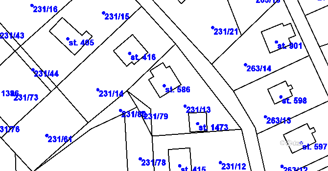 Parcela st. 586 v KÚ Svojetice, Katastrální mapa