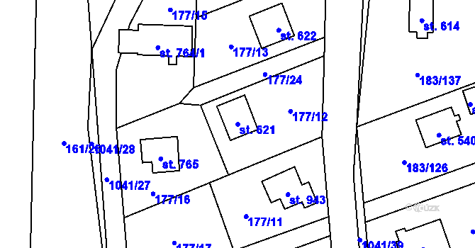 Parcela st. 621 v KÚ Svojetice, Katastrální mapa