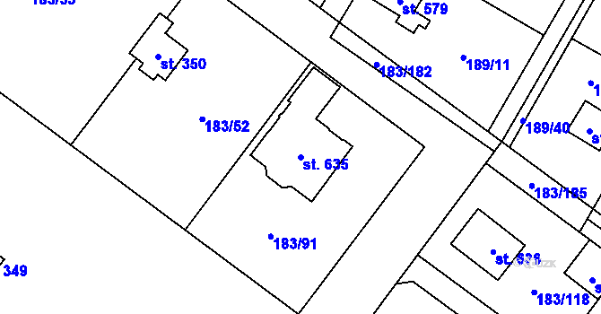 Parcela st. 635 v KÚ Svojetice, Katastrální mapa