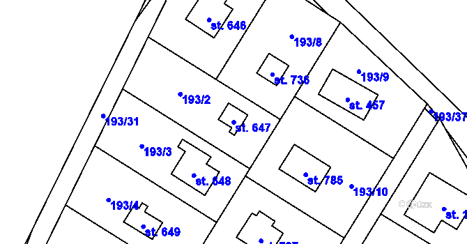 Parcela st. 647 v KÚ Svojetice, Katastrální mapa