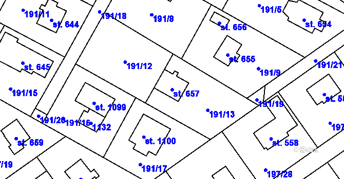 Parcela st. 657 v KÚ Svojetice, Katastrální mapa