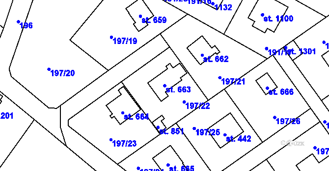 Parcela st. 663 v KÚ Svojetice, Katastrální mapa