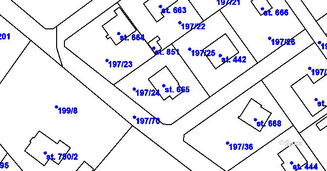 Parcela st. 665 v KÚ Svojetice, Katastrální mapa