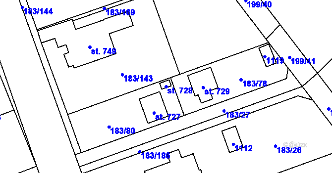 Parcela st. 728 v KÚ Svojetice, Katastrální mapa