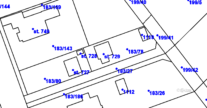 Parcela st. 729 v KÚ Svojetice, Katastrální mapa