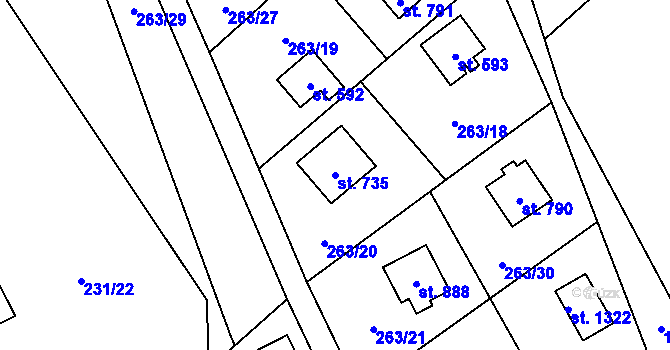 Parcela st. 735 v KÚ Svojetice, Katastrální mapa