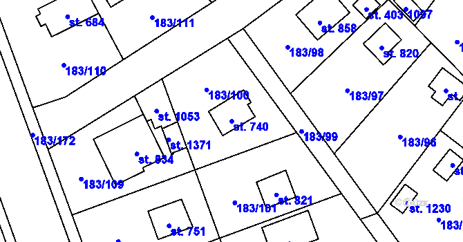 Parcela st. 740 v KÚ Svojetice, Katastrální mapa
