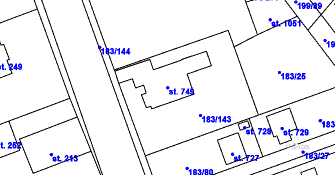 Parcela st. 749 v KÚ Svojetice, Katastrální mapa