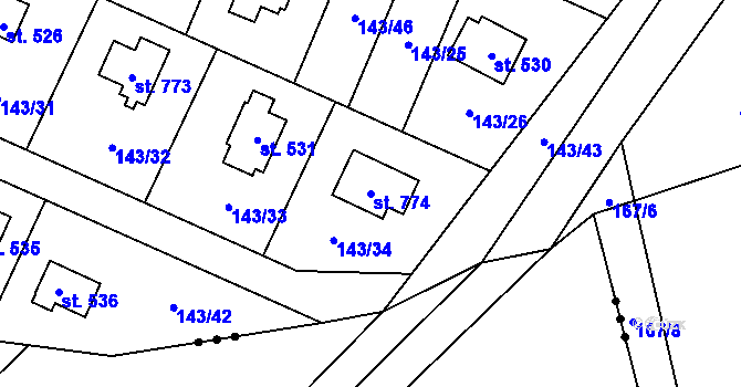 Parcela st. 774 v KÚ Svojetice, Katastrální mapa