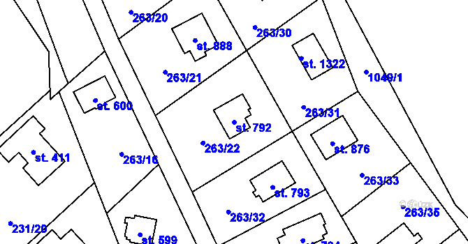 Parcela st. 792 v KÚ Svojetice, Katastrální mapa
