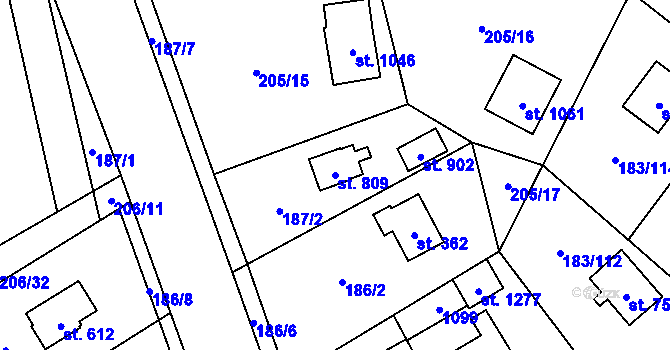 Parcela st. 809 v KÚ Svojetice, Katastrální mapa