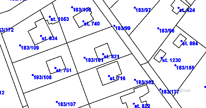 Parcela st. 821 v KÚ Svojetice, Katastrální mapa