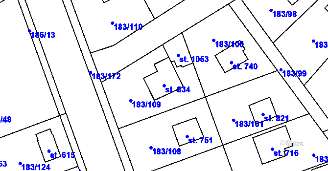 Parcela st. 834 v KÚ Svojetice, Katastrální mapa