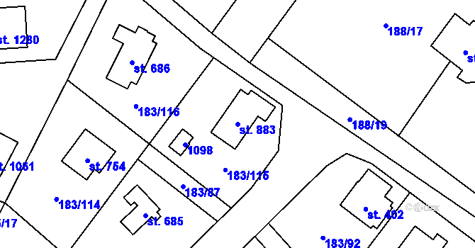 Parcela st. 883 v KÚ Svojetice, Katastrální mapa