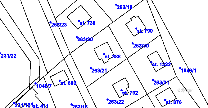 Parcela st. 888 v KÚ Svojetice, Katastrální mapa