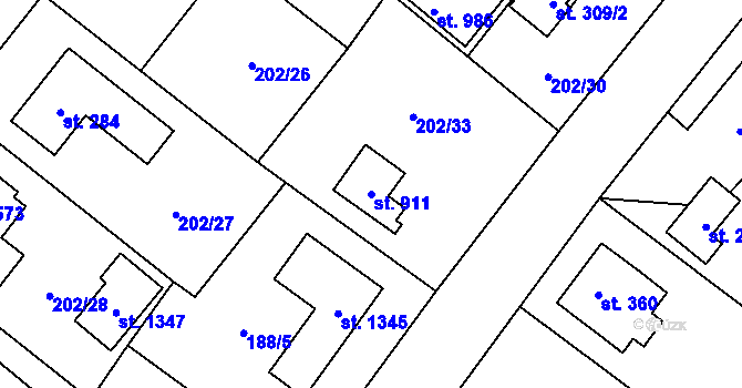 Parcela st. 911 v KÚ Svojetice, Katastrální mapa