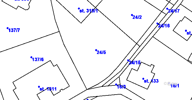 Parcela st. 24/5 v KÚ Svojetice, Katastrální mapa