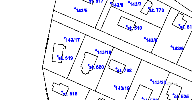 Parcela st. 143/18 v KÚ Svojetice, Katastrální mapa