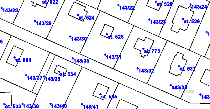 Parcela st. 143/31 v KÚ Svojetice, Katastrální mapa
