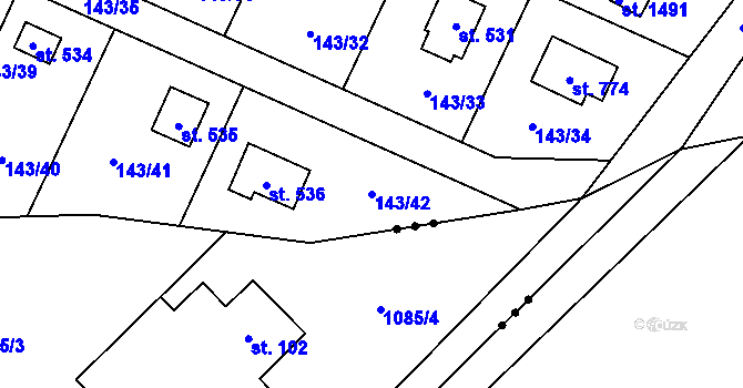 Parcela st. 143/42 v KÚ Svojetice, Katastrální mapa
