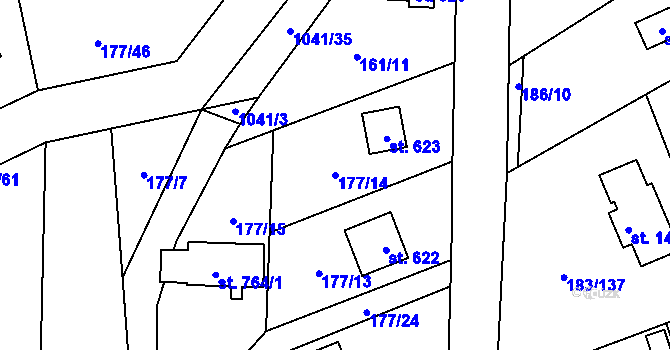 Parcela st. 177/14 v KÚ Svojetice, Katastrální mapa