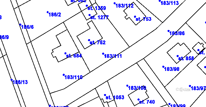 Parcela st. 183/111 v KÚ Svojetice, Katastrální mapa