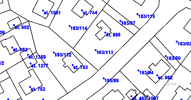 Parcela st. 183/113 v KÚ Svojetice, Katastrální mapa