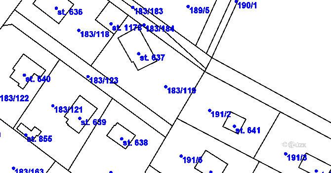 Parcela st. 183/119 v KÚ Svojetice, Katastrální mapa